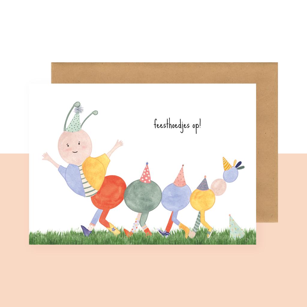 Wenskaart | Feesthoedjes op