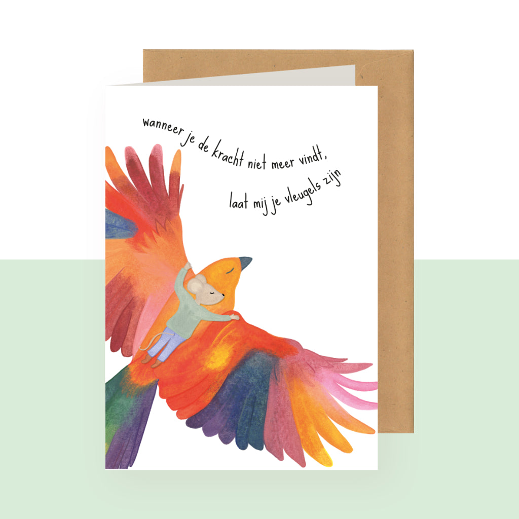 Dubbele wenskaart | Wanneer je de kracht niet meer vindt, laat mij je vleugels zijn